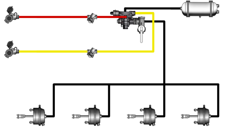 SÆT AF LUFT-HYDRAULISKE BREMSER TIL TRAILER KOMPLET DUAL KRETS SYSTEM 4 CYLINDRE