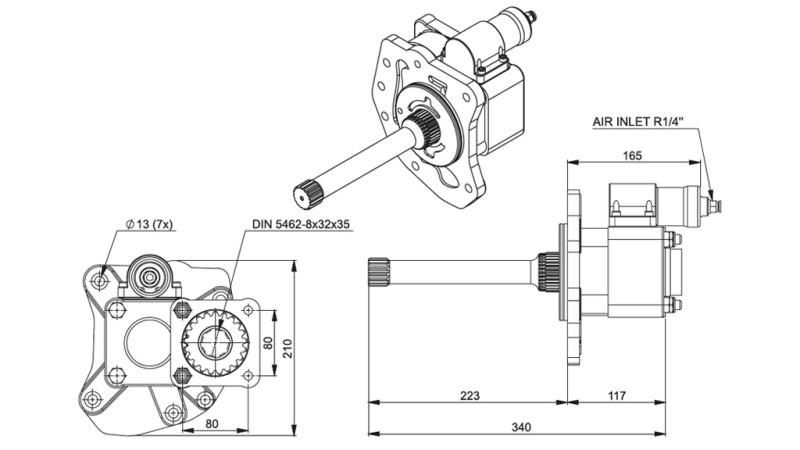 Afmetingen HYDRAULISCHE POMP AANDRIJVING - MERCEDES AXOR 2
