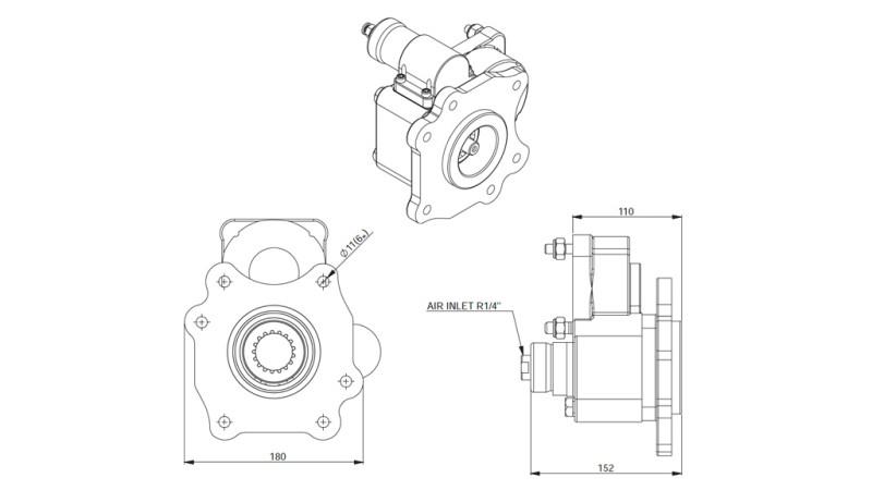 Afmetingen UITGANG VOOR HYDRAULISCHE POMP - MERCEDES ATEGO-2 - 6 GATEN