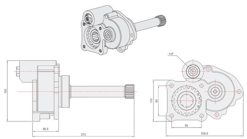 Technische tekening HYDRAULISCHE POMP - MERCEDES G3/65-90 UNIMOG
