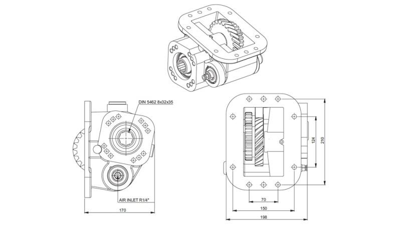 Afmetingen UITGANG VOOR HYDRAULISCHE POMP - SCANIA GR 900