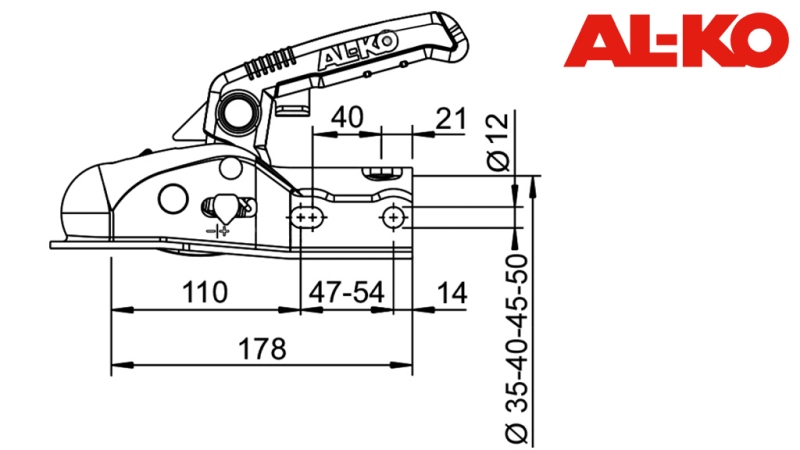 SLEEPHAKEN AL-KO AK-161 VOOR AUTO TRAILER ROND 1.600 KG FI50-45-35