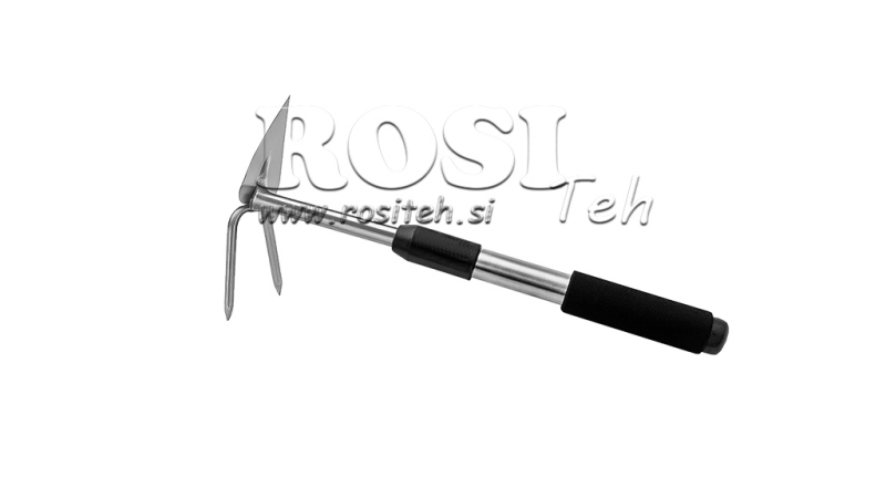 ZAPPETTA PICCOLA A PUNTA CON MANICO IN ALLUMINIO, 2 DENTI