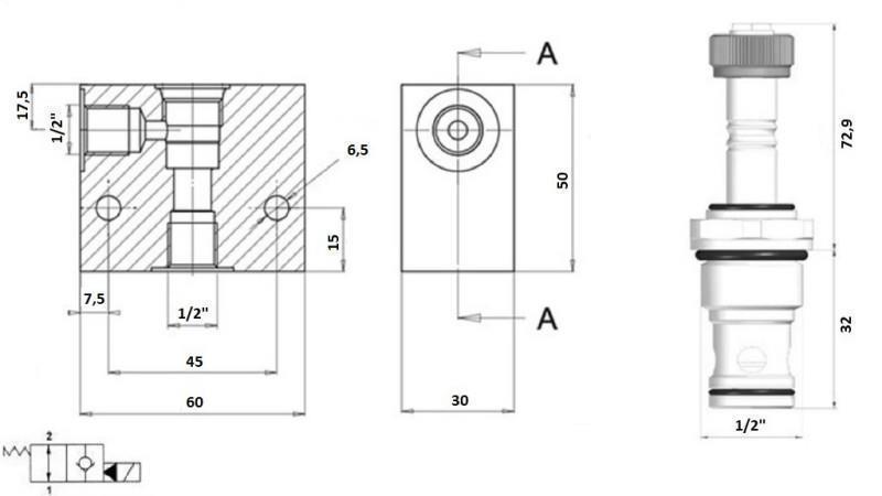 VALVOLA A 2 VIE 1/2 (NO) 12V - 60lit - diagramma