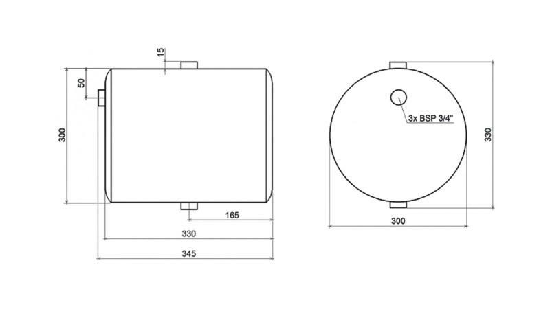 METAAL RESERVOIR 20 LITER RONDE DIAMETER 300mm - HOOGTE 340mm MET FILTER