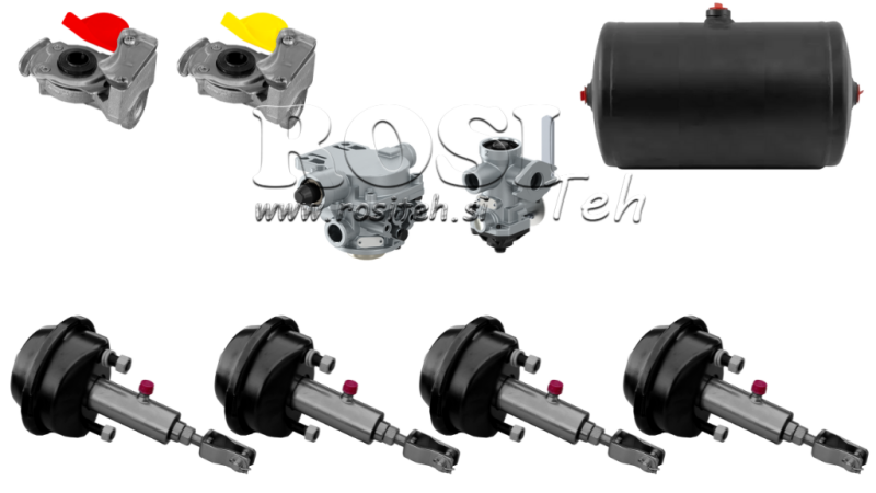 SÆT AF LUFT-HYDRAULISKE BREMSER TIL TRAILER KOMPLET DUAL KRETS SYSTEM 4 CYLINDRE