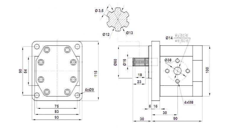 HYDRAULISK PUMPE NSZ 10 - 6 TAND 10 CC HØJRE