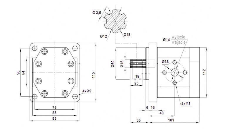 HYDRAULISCHE POMP NSZ 16 - 6 TANDEN 16 CC RECHTS