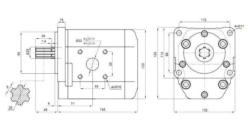 HYDRAULISCHE POMP NSZ 50 - 6 TANDEN 50 CC RECHTS