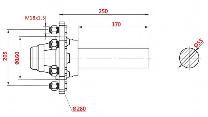 HALFAS ZONDER REMMEN - 3000 kg (6 SCHROEVEN) - 250 mm