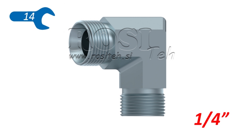 HYDRAULISCHE BOCHT 90° BSP KORT MAN-MAN 1/4