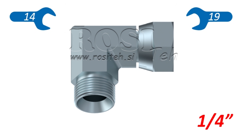 GOMITO IDRAULICO 90° BSP CORTO CON DADO GIREVOLE-MASCHIO 1/4