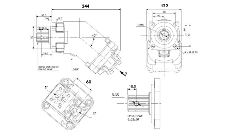HYDRAULISCHE GRIJZE POMP 125CC BANANA