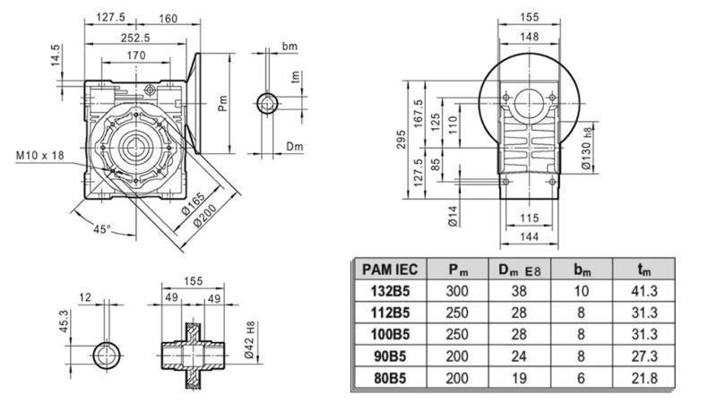 RIDUTTORE PMRV-110 PER MOTORE ELETTRICO MS132 (5.5-7.5kW) RAPPORTO 7.5:1