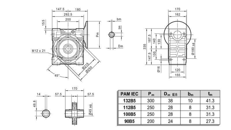 PMRV-130 REDUCER VOOR ELECTRIC MOTOR MS100 (4kW) RATIO 40:1