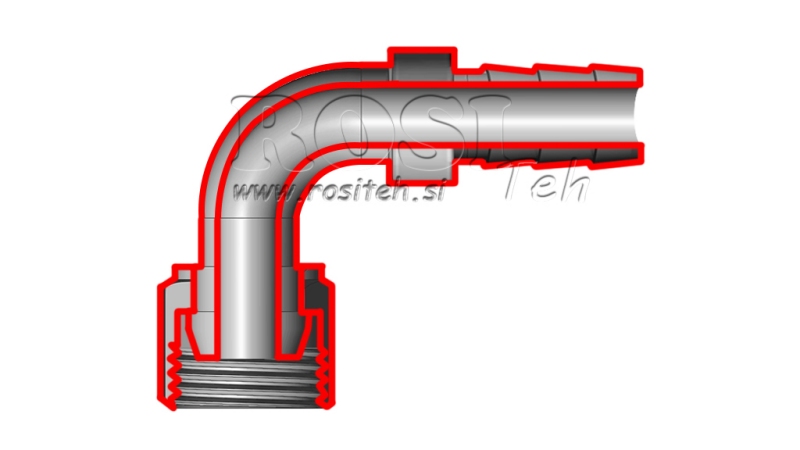 CONNETTORE FEMMINA IDRAULICO 3/4 CURVA 90° PER TUBO IN GOMMA Φ 15-16