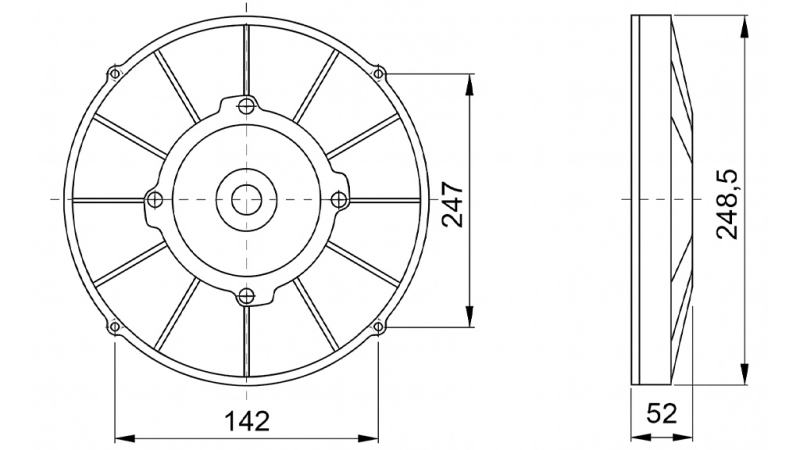 AXIALE VENTILATOR 255MM TREKKEN 24V