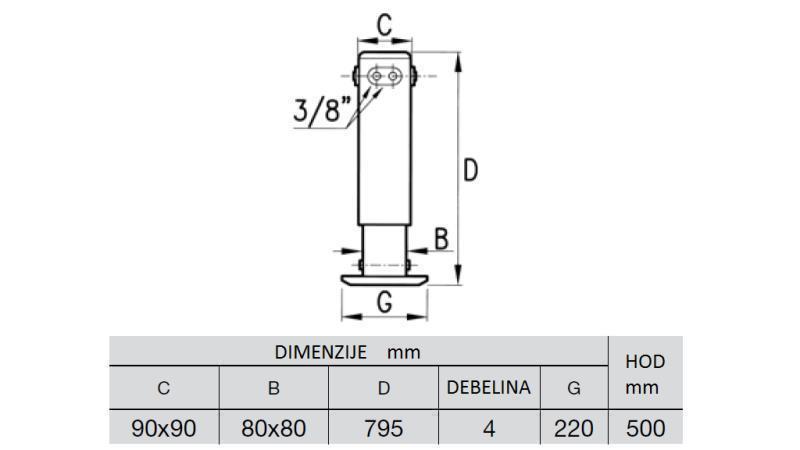 GAMBA IDRAULICA BIFACCIALE 2.9 TON 400mm - dimensioni