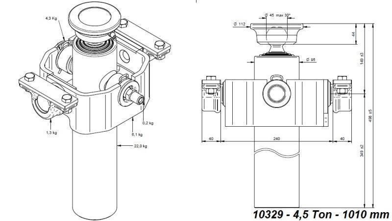 TELESCOPISCHE CYLINDER COMPACT 3 FASES 1010mm x95 -BAL